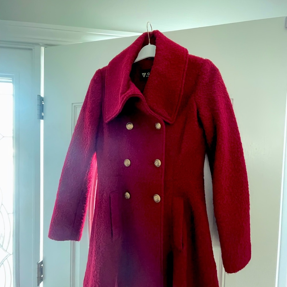 Guess Double Breasted Fit and Flair Wool Coat